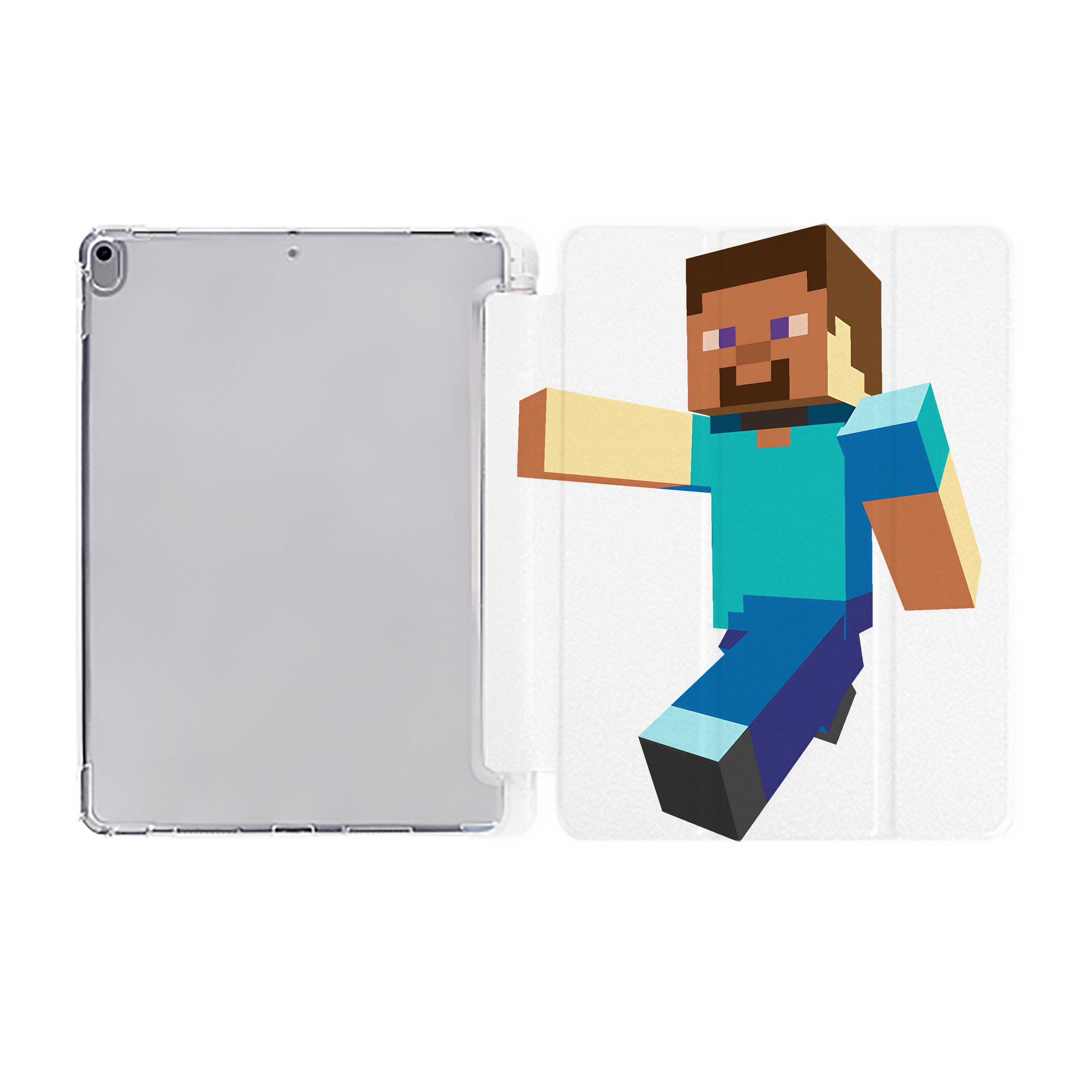 （画像用） マインクラフト ブロックの世界 Minecraft MC Block world IPad ケース ペン収納付き 三つ折りスタンド PUレザー×シリコン 対応機種9.5/10.5/10.9インチ